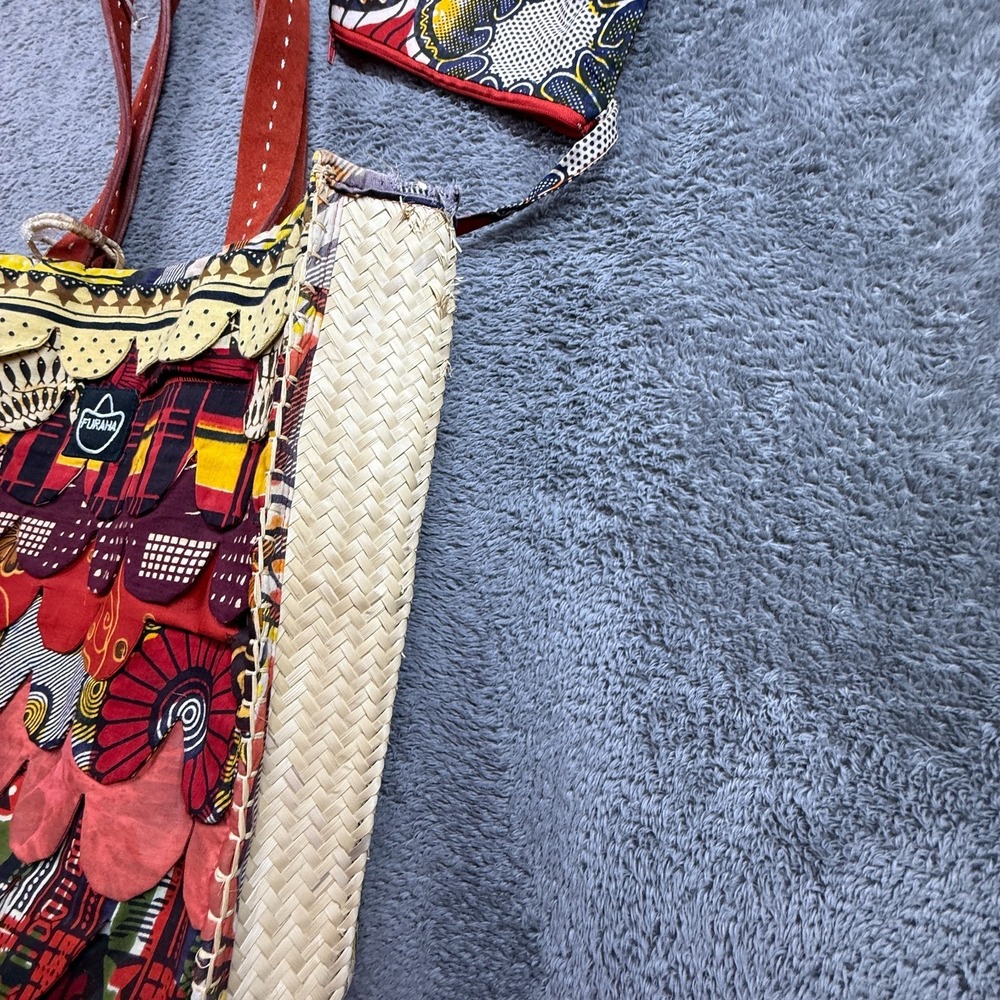 Kikapu by Furaha B African Art Weave Ankara Tote Bag Leather Handles - Picture 10 of 10